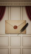 Handwritten letter with wax seal and quill